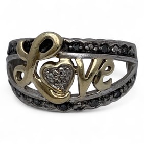 Sterling Silver Love Ring With Black Stones