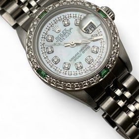 Woman's Rolex Date Just Diamond & Emerald Watch