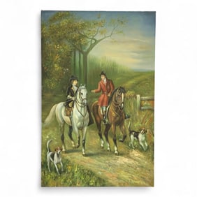 Oil On Canvas Fox Hunt Scene