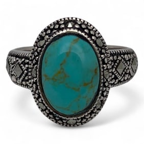 Sterling Silver Marcasite & Turquoise Ring