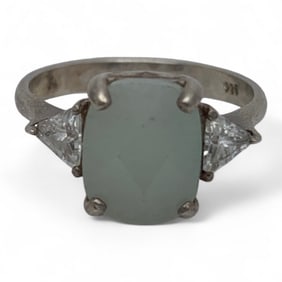 Sterling Silver Ring W Green & Clear Stones