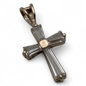 Sterling & Cubic Zirconia Gold Tone Cross Pendant