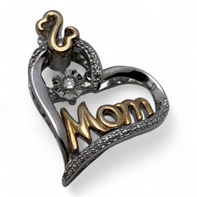 Sterling Silver Heart Pendant " Mom "