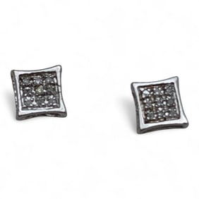 Pair Of Sterling Silver & Clear Stone Earrings