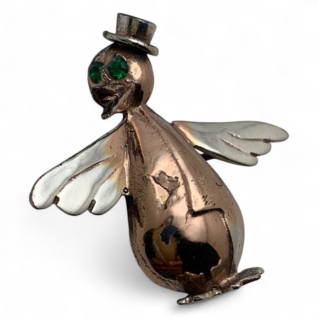 Rose Gold Vermeil Sterling Silver Bird Pin: 1 1/2" Long.Tests Sterling Silver. 7.7 G. Total Weight. With Rhinestones.