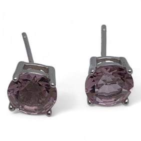 Pair Of Sterling Silver & Purple Stone Earrings
