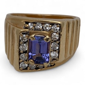 14k Yellow Gold Diamond & Purple Tourmaline Ring