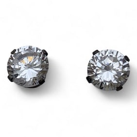 Pair Of Sterling Silver & Clear Stone Earrings