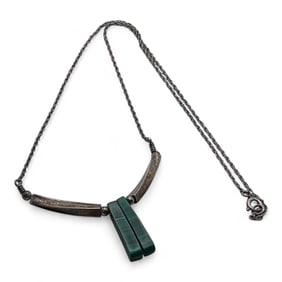 Sterling Silver Necklace W Malachite Stones