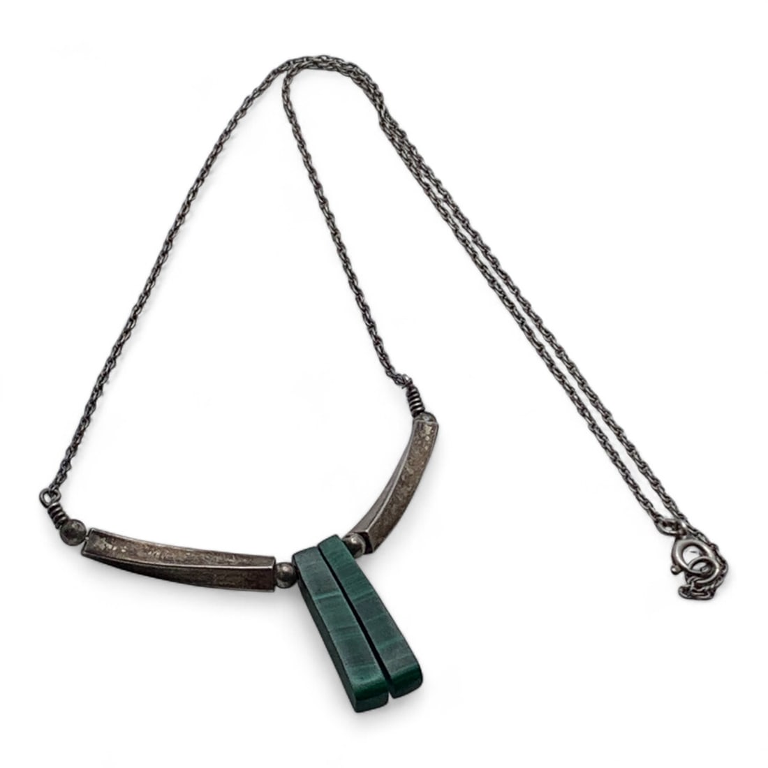 Sterling Silver Necklace W Malachite Stones: Marked Sterling - 18" Long - 5.3 Grams