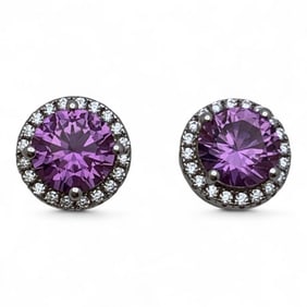 Pair Of Sterling Silver & Purple Stone Earrings