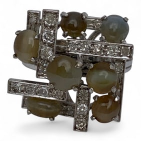 14k White Gold Diamond & Hard Stone Ring