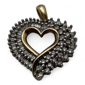 10k White & Yellow Gold Diamond Heart Pendant