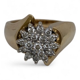 14k Yellow Gold & Diamond Cluster Ring