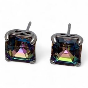 Pair Of Sterling Silver & Rainbow Stone Earrings