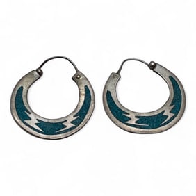 Pair Of Mexico Silver Earrings W Blue Stones