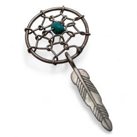 Silver Dream Catcher Pendant W Blue Stone