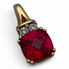 10k Yellow Gold Diamond & Ruby Pendant