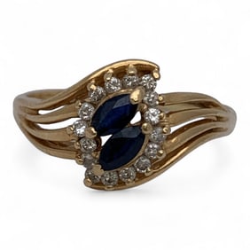 14k Yellow Gold Diamond & Blue Sapphire Ring