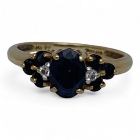 14k Yellow Gold Diamond & Blue Sapphire Ring