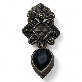 Sterling Marcasite & Black Stone Pendant