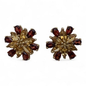 10k Yellow Gold Earrings With Garnet & Citrine