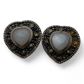 Sterling Marcasite & Mother Of Pearl Earrings
