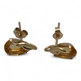 Pair Of 10k Yellow Gold & Citrine Earrings