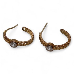 Sterling Gold Tone Earrings With Clear Stone