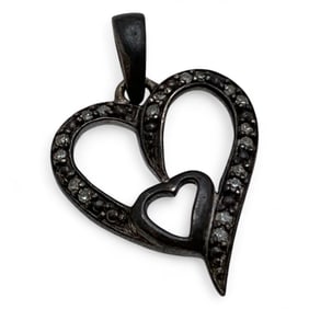 Silver Heart Pendant With Clear Stones