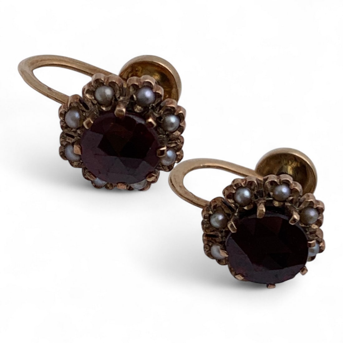 Victorian 10k Gold Garnet & Seed Pearl Earrings (1 of 12)