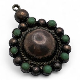 Silver Pendant With Green Stones