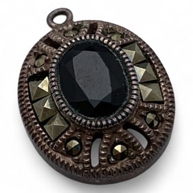 Sterling Marcasite & Black Stone Pendant