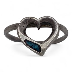 Silver Heart Ring With Blue Stones