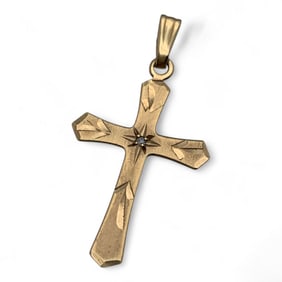14k Yellow Gold & Diamond Cross Pendant