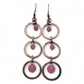 Pair Of Sterling Silver & Pink Stone Earrings