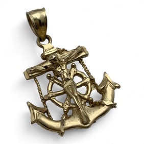 14k Yellow Gold Anchor & Crucifix Pendant