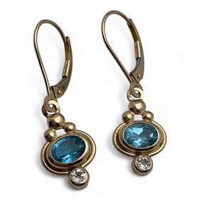 Pair Of 14k Yellow Gold & Blue Topaz Earrings