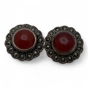 Sterling Marcasite & Carnelian Earrings