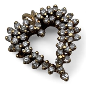 14k Yellow Gold & Diamond Cluster Heart Pendant