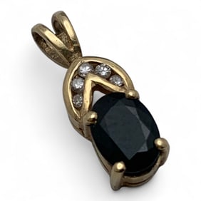 14k Yellow Gold Diamond & Sapphire Pendant