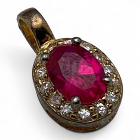 Sterling Gold Tone Pendant With Pink Stone