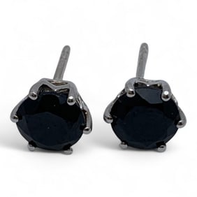 Pair Of Sterling Silver & Black Stone Earrings