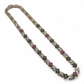 Sterling Goldwash Necklace, Ruby Sapphire Emerald