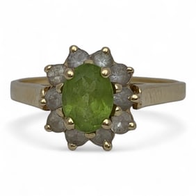 14k Yellow Gold Diamond & Green Citrine Ring