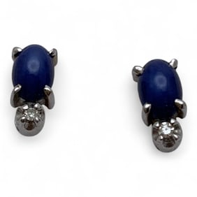 14k White Gold Diamond & Star Sapphire Earrings