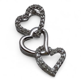 Sterling Silver Heart Pendant With Clear Stones