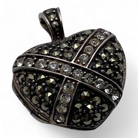 Sterling Marcasite & Clear Stone Heart Locket