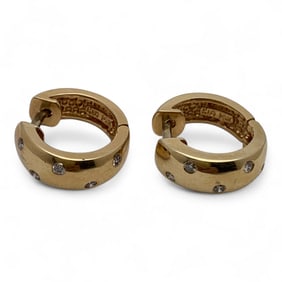 14k Yellow Gold & Diamond Hoop Earrings