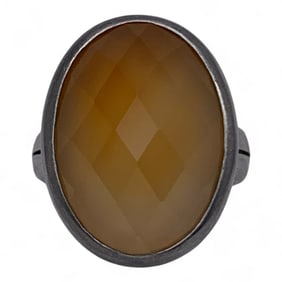 Sterling Silver And Large Faceted Stone Ring